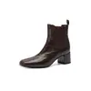 Botines de tacón grueso de piel de oveja para mujer, nuevos botines de tobillo de tacón medio con punta cuadrada sin cordones para otoño e invierno, botines de piel auténtica para mujer