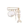 Broche Nuevo de Elemento Marino de Aleación con Goteo de Aceite Espina de Pescado Caballo Marino Concha Estilo Vacaciones en la Playa Accesorios Lindos para Mujeres