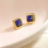 Pendientes de Plata de Ley 925 con Incrustaciones Pequeñas de Nuevo Estilo, Pendientes Dorados de Lujo Ligero de Alta Gama para Mujer Lapis Lillet