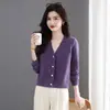 Cárdigan de punto con cuello en V y abalorios para mujer, corto, nuevo en 2026 Otoño, delgado, estilo suéter, abrigo, top estiloso