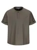 Camiseta de Manga Corta Retro Estilo Americano Suelta de Pareja Nanxia Verano Rayas Bloques de Color Cuello Henley Manga Corta para Hombre