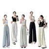 Pantalones blancos de lino Tencel para mujer, ligeros y transpirables para el verano, pierna ancha, corte recto, mezcla de algodón y lino de seda helada, adecuados para uso casual y como pantalones de traje
