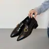 Mocassins Femininos Profundos em Couro Bovino Estilo Francês Inspirado no Britânico com Fivela de Cinto, Salto Grosso, Corte Profundo, Toque de Luxo, Adequados para o Trabalho, Sapatos Elegantes de Couro