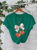 Camiseta de algodón con estampado de cerezas y cuello redondo para mujer, estilo europeo y americano, disponible en Amazon, manga corta holgada, comercio exterior.