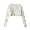 Suéter pullover de manga larga para mujer estilo retro americano con un diseño único, cuello redondo, tejido de ochos, ultra corto, top de punto que deja ver el abdomen, moderno y adelgazante