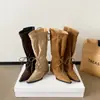 Botas de Moda Retro Estilo Chica Picante con Cordones Ajustables y Punta Aguda 2026 Otoño/Invierno Nueva Llegada Tacón Grueso Hasta la Rodilla Mujer