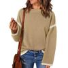 Suéter de otoño e invierno 2024 para mujer, moda de color sólido, cuello redondo, suelto, manga larga, color contrastante, suéter de punto retorcido.