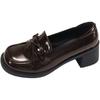 Mocasines de charol plano de punta cuadrada 2025 Nuevo estilo Negro Cómodos y versátiles Estilo británico Borla Zapatos de piel pequeños