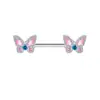 Venta directa del fabricante: Piercings de pezón de mariposa, Aretes de acero inoxidable con parte trasera plana y pedrería, Pendientes de rosca para mujer, Circonitas azules y rosas