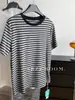 Camiseta de Manga Corta a Rayas Color Block de Lyocell Tencel para Mujer, Camiseta Casual Holgada de Cuello Redondo, Camiseta Básica de Moda, Primavera/Verano 2026