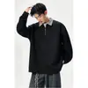 Sudadera Nueva de Otoño 2026 para Hombre con Bloques de Color y Cuello Polo a Cuadros, Corte Holgado de Moda, Camiseta de Manga Larga con Personalidad Juvenil