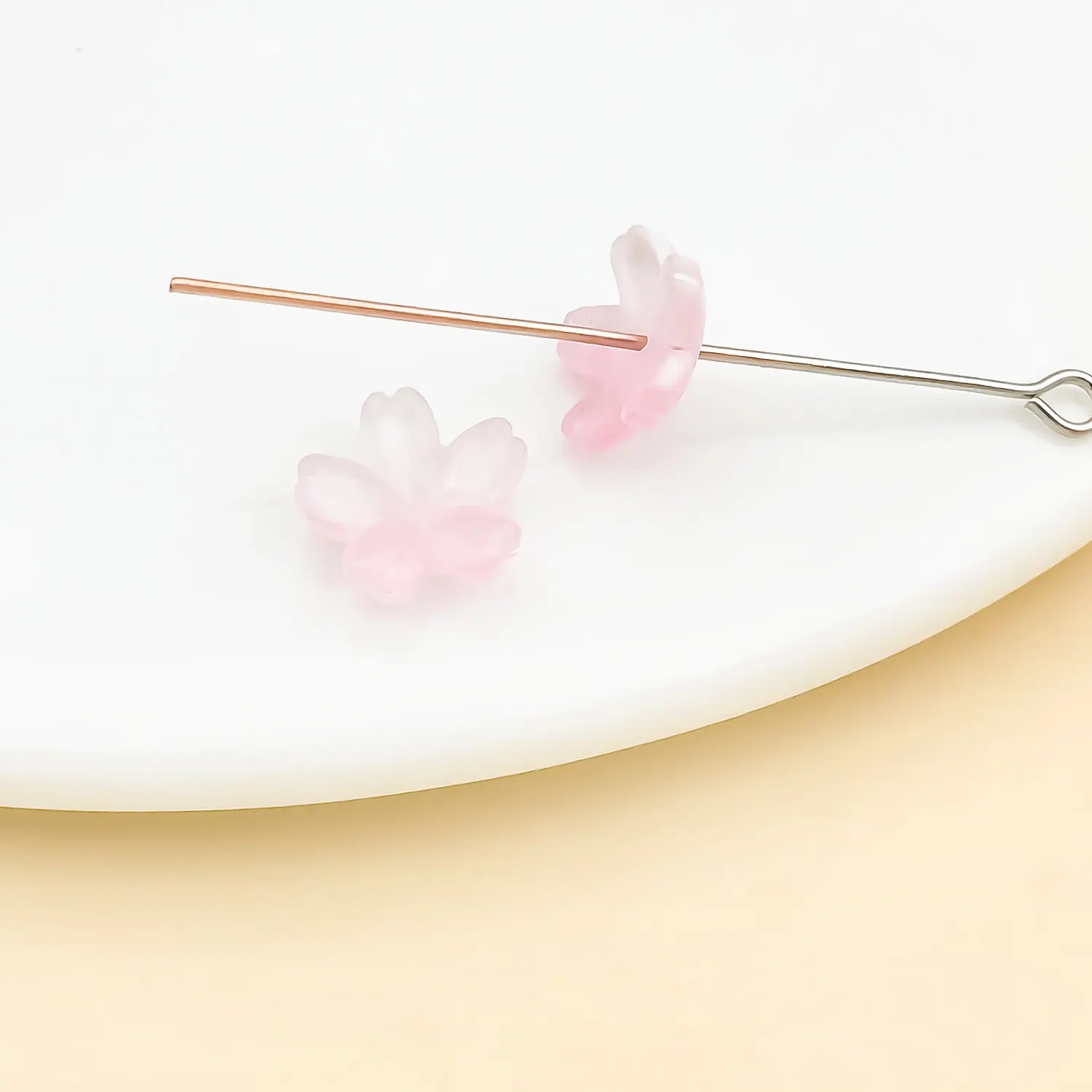 26969-XBH-10mm透明粉色琉璃玻璃樱花五瓣花孔1.
