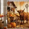 La nueva cortina de ducha más vendida de Amazon, con temática de calabaza de otoño y vaca de las Highlands, una cortina de ducha de poliéster impresa resistente al agua para el baño