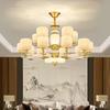 Todo o cobre Jade Novo lustre de estilo chinês lâmpada da sala de estar atmosfera de estilo chinês edifício duplex Villa Jade lâmpadas de salão
