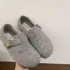 Zapatos Birkenstock con forro de felpa para mujer, invierno, grises, zapatos individuales, nuevo estilo, versión coreana, zapatos de algodón cálidos, zapatos peludos, mocasines de suela gruesa que aumentan la altura