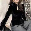 Nuevo Top Qipao de Terciopelo de Alta Gama con Cuello Mao Abotonado Estilo Chino para Mujer, Elegante Blusa Estilo Nacional para Otoño e Invierno para Usar en Capas o como Prenda Exterior