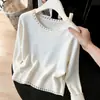 Nova Blusa de Gola Redonda Vazada de Manga Longa Outono/Inverno 2026 para Mulheres, Top Único de Malha Macia com Manga Longa