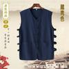 Chaleco chino de algodón y lino de verano para papá de mediana edad, chaleco con hebilla retro para hombre, camiseta sin mangas con cuello en V, camiseta de abuelo
