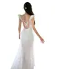 Vestido largo floral ajustado de encaje francés blanco crema con manga corta tipo mariposa, con tul, estilo ajustado, de la fábrica original, con etiquetas