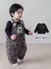Conjunto de dos piezas de mono de invierno para bebé niño, mono de felpa con estampado de leopardo para bebé niño, conjunto cálido de capa base para niño