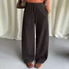 Calças elegantes de perna larga com corte curvo para mulheres, nova coleção outono/inverno 2026, cintura alta, modelagem que afina, cordão, caimento solto, fluidas, calças casuais, tendência