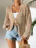 Amazon Transfronterizo Ropa de Mujer Cárdigan de Punto con Cordones Huecos Top Delgado de Verano con Mangas de Campana Suéter Corto
