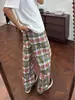 Pantalones Casuales a Cuadros Arcoíris Dopamina para Hombre, Corte Holgado con Efecto Caído, Pantalones de Pierna Recta Vintage Guadaña Pierna Ancha para Otoño
