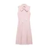 Atacado Verão 2026 Novo Estilo Europeu e Americano Vestido Camisa Feminino Rosa de Comprimento Médio 26361 na cor mostrada na imagem