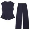 Venta al por mayor transfronteriza 2026 Moda europea casual chaleco sin mangas de un solo botón traje de pantalón largo mujer E5260626