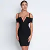Liquidação Vestido Faixa Preta Alça de Ombro Decote V Sexy Vestido Francês Costas Nuas Vestido de Banquete Vestido de Noite