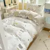 Juego de Ropa de Cama Individual de Tres Piezas de Algodón Puro para Dormitorio de Estudiantes Universitarios, Juego de Cuatro Piezas de Sábana y Funda de Edredón de Algodón