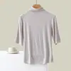 Camiseta de Manga Tres Cuartos y Cuello Semi-Alto para Mujer, Ropa Interior de Verano, Camisa Base Versátil de Corte Ajustado, Top de Manga Media, Top de Manga Corta para Mujer, Verano