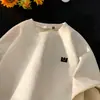 Camiseta Vintage de Camurça Manga Curta Masculina Verão Não Desbota Marca Tendência Tendência Roupas de Meia Manga Soltas