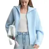 Cárdigan de Punto con Cuello Marino de Amazon Transfronterizo 2025 Otoño e Invierno Nuevo Holgado de Alta Calidad Chaqueta Suéter con Cremallera para Mujer