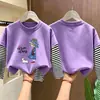 Camiseta de manga larga para niña, nuevo modelo otoño 2026, camiseta básica para niños, top súper elegante de imitación de dos piezas para niñas