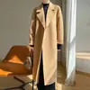 Nuevo Estilo Otoño e Invierno 2026 Abrigo Doble Cara 100% Lana Pura para Mujer, Longitud Media, Cuello de Solapa, Cinturón de Corbata, Chaqueta Simple y Versátil