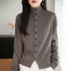 Chaqueta de punto con cuello alto y botones estilo Old Money para mujer, suelta, versátil, suéter cálido, capa base, sentido del diseño, top