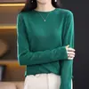 Suéter de punto grueso suelto de color sólido con base de lana para mujer, cuello redondo, fino, talla grande, simple, cómodo