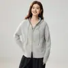 Cardigan de Punto Trenzado con Capucha y Cremallera Color Sólido de Cachemir para Mujer Otoño/Invierno 2026 Corte Holgado Adelgazante Versátil Chaqueta Suéter Top