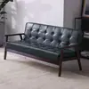 Sofá individual de cuero minimalista moderno nórdico de madera maciza de tres plazas para cafetería, sofá de dos plazas para sala de estar para espacios pequeños