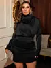 Comércio exterior da Amazon moda outono e inverno feminina plus size europeia e americana tendência vestido justo de manga comprida gola alta acinturado