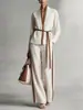 Traje Casual Transfronterizo Europeo y Americano 2026 para Mujer, Conjunto de Dos Piezas de Camisa Cardigan de Cuello Alto con Bloques de Color y Pantalones de Pierna Ancha para Primavera y Verano