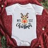 Comercio exterior Venta caliente de Navidad Mi 1ª Navidad mameluco de algodón para bebé mono blanco de manga corta