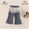 Calça Comprida para Meninas 2026 Novo Estilo com Babados de Renda na Cintura, Estilo Doce de Princesa