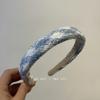 Elegante diadema tejida azul que combina con todo, diadema estilo Chanel, fresca, dulce, hermosa, presión alta en la parte superior del cráneo, cabello grueso con borde ancho, accesorios para el cabello