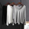 Grande decote em V macio modal feminino camiseta casual outono nova manga longa interna camisa de fundo camisa morcego atacado