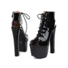 Tamanhos 35-46, Sapatos Peep-Toe com Salto Bloco e Cadarço em Couro Envernizado, Sandálias Sexy de Salto Super Alto Estilo Europeu e Americano, Sandálias Femininas de Tamanho Extra Grande para Venda Transfronteiriça