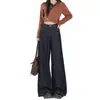 Calça Jeans Wide Leg Azul Escuro para Mulheres Temporada Outono e Inverno 2025 Azul Denim Cintura Alta Wide Leg Solta Drapê Pernas Retas Relaxadas