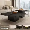 Mesa de Centro Pequeña de Lujo Ligero de Losa de Roca Cuadrada Estilo Italiano Minimalista Ecológico para Apartamento Pequeño Sala de Estar Eo