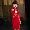 Cheongsam de manga media para niñas, vestido corto de encaje rojo retro chino de primavera y otoño y verano, ropa de rendimiento de estilo occidental para niños